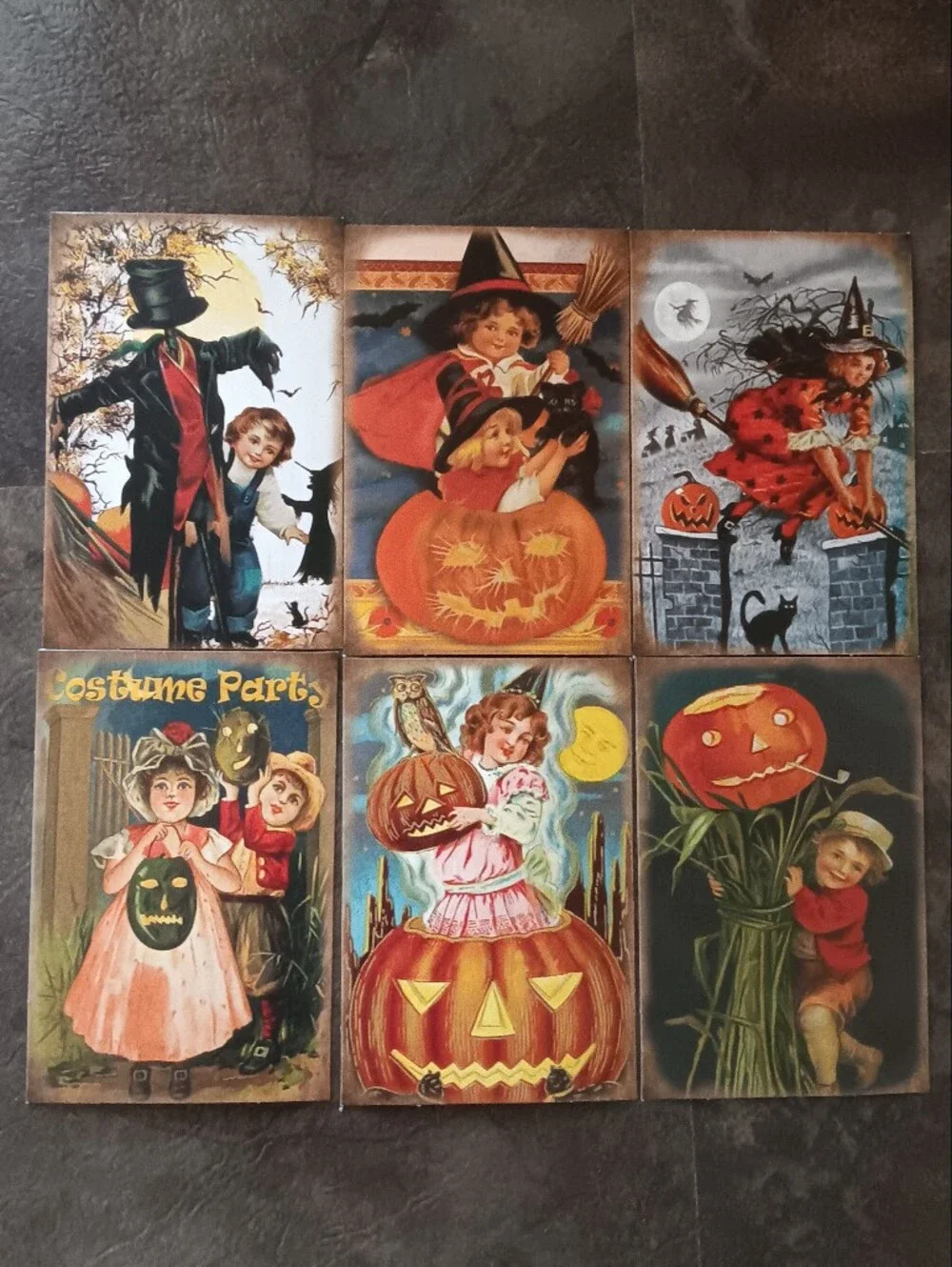 Halloween Postcard Lot Of 6, Vintage Inspired Art 4x6, Pumpkin Witchy Note Cards